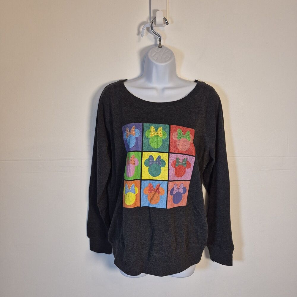 Disney Warhol Womens Minnie Mouse Graphic Sweatshirt Size L Gray